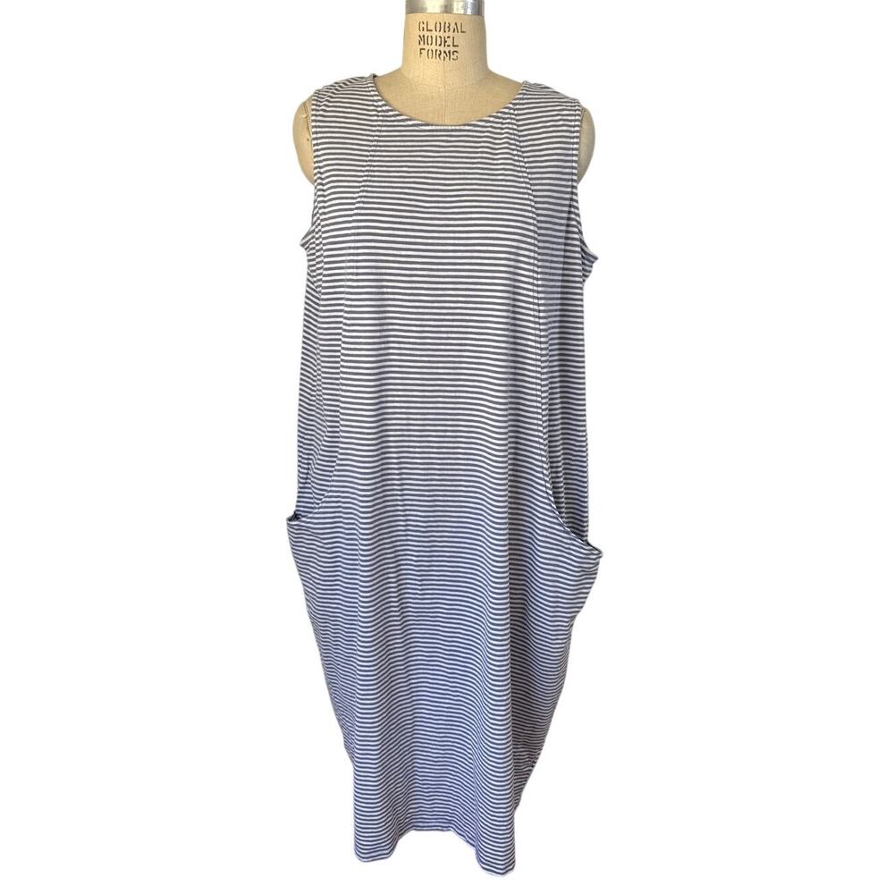Seasalt Cornwall Organic Cotton Midi Striped Dress Blue White Size 14